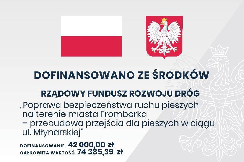 Flaga i Godło Polski z napisami o dofinansowaniu ze srodków RFRD